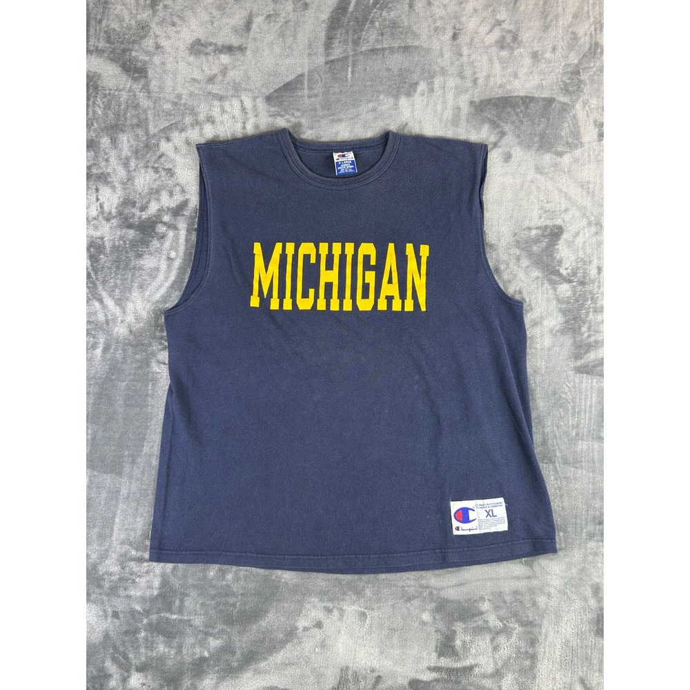 VTG 90s Champion Michigan Muscle Shirt XL USA Navy‎ Blue College Cutoff Tank